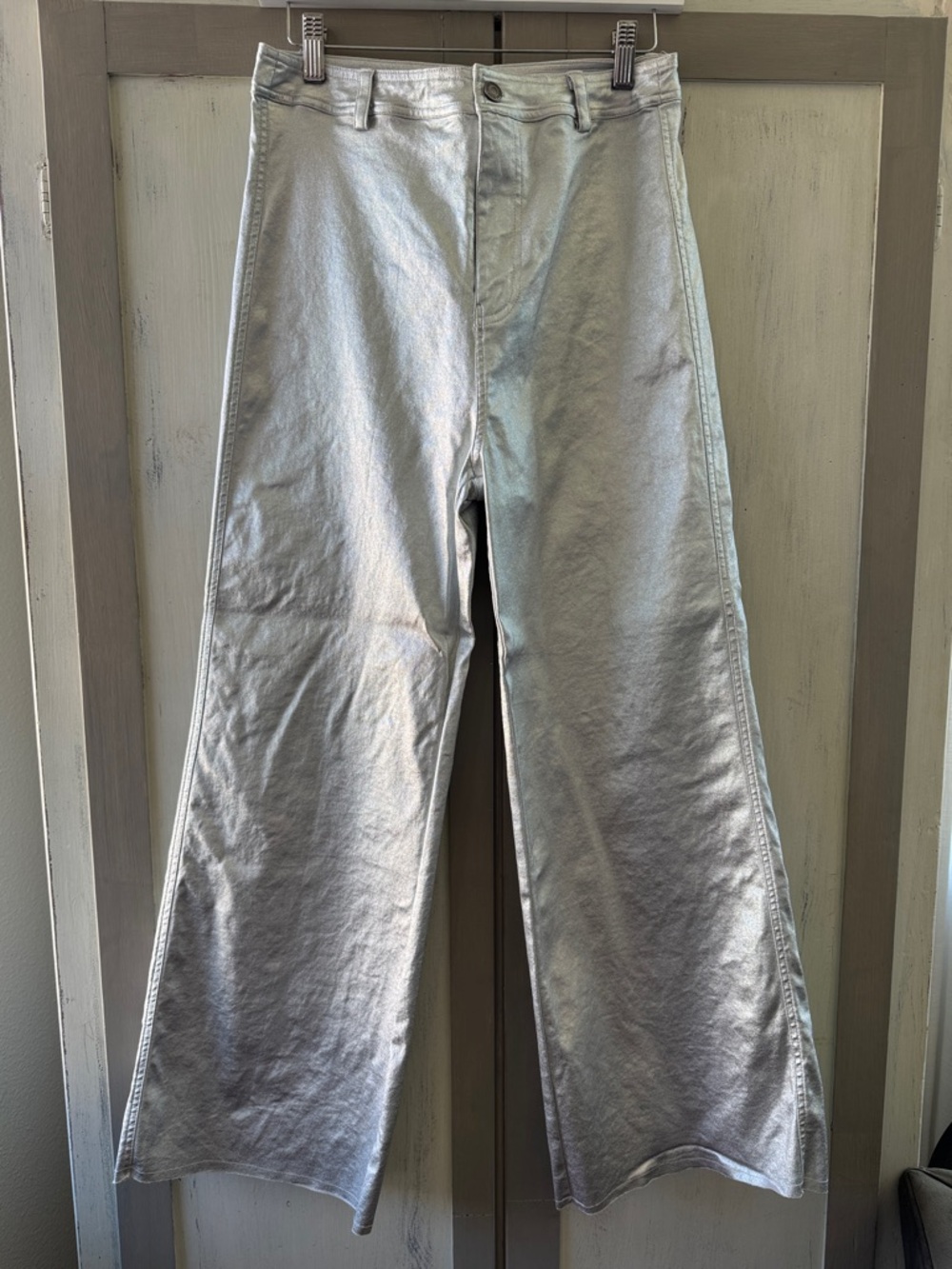 Metallic Silver Boot Cut Pants - Women's Flare